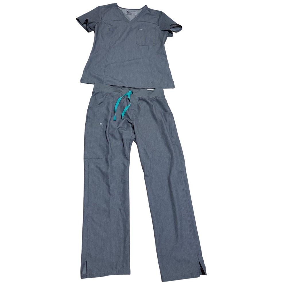 FIGS Graphite Scrub Set Women Medium Catarina Top Kade Straight Leg Cargo Pants